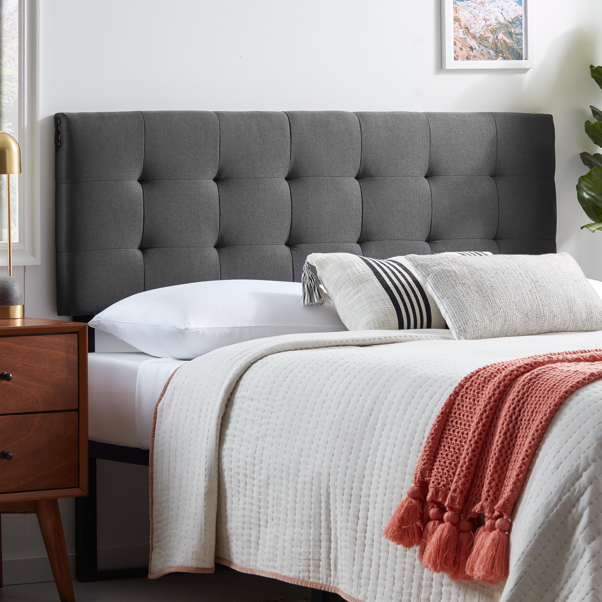 Rest Haven Medford Rectangle Upholstered Headboard With Diamond Tufting Queen Charcoal 
