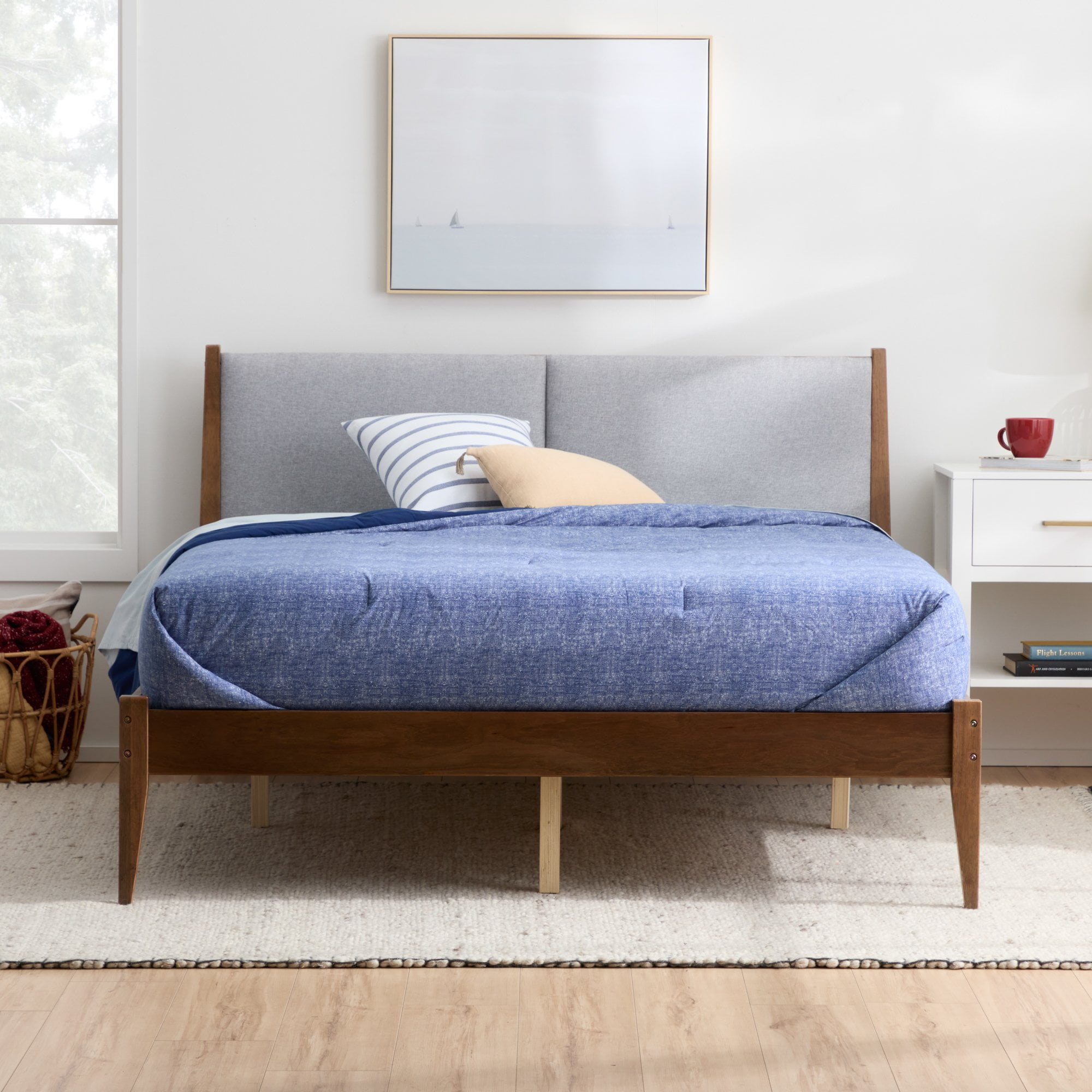 Rest Haven Upholstered Wood Platform Bed, King, Gray