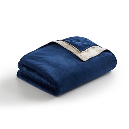 Rest Haven Weighted Blanket Cover, Full Size (48" x 72"), Navy/Ivory Sherpa