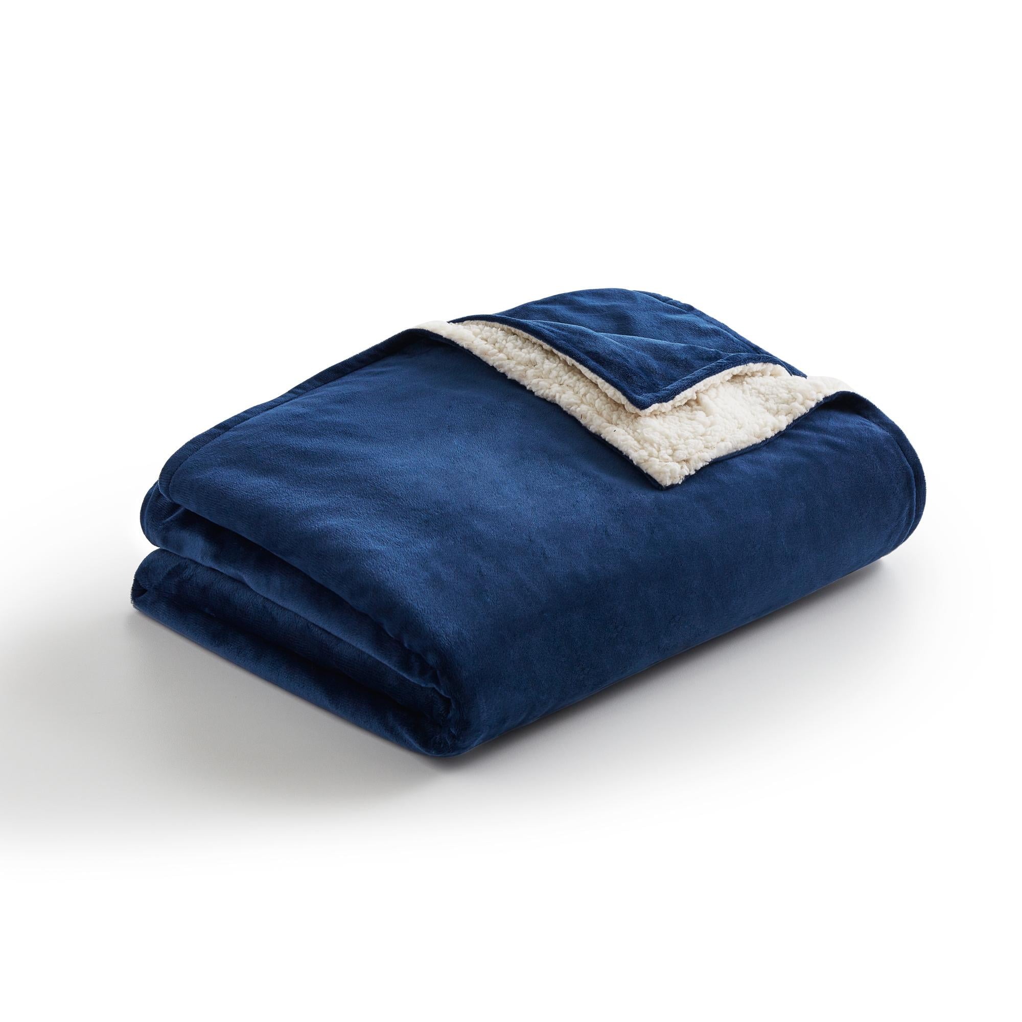 Rest Haven Weighted Blanket Cover, Twin Size (36" x 48"), Navy/Ivory Sherpa