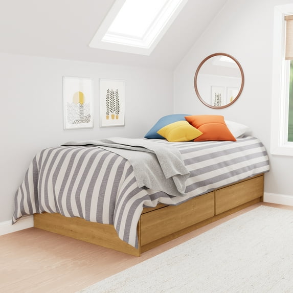 Rest Haven Wood Platform Bed with 2 Storage Drawers, Twin, Natural