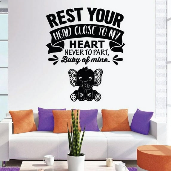 Rest Your Head Close To My Heart Never To Part Baby Of Mine - Disney Movie Dumbo Baby Quote Wall Decal Wall Art For Kids Room Bedroom Nursery Boys Girls Room Vinyl Wall Sticker Size (20x20 inch)