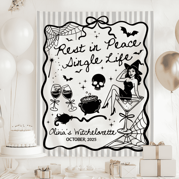 BASNITU Bachelorette Tapestry, RIP Single Life Witchy Halloween Backdrop Decor
