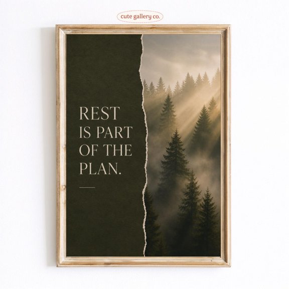 Rest Is Part of Plan Wall Art, Forest Sun Rays Poster, Calm Mindset Decor, Poster Only
