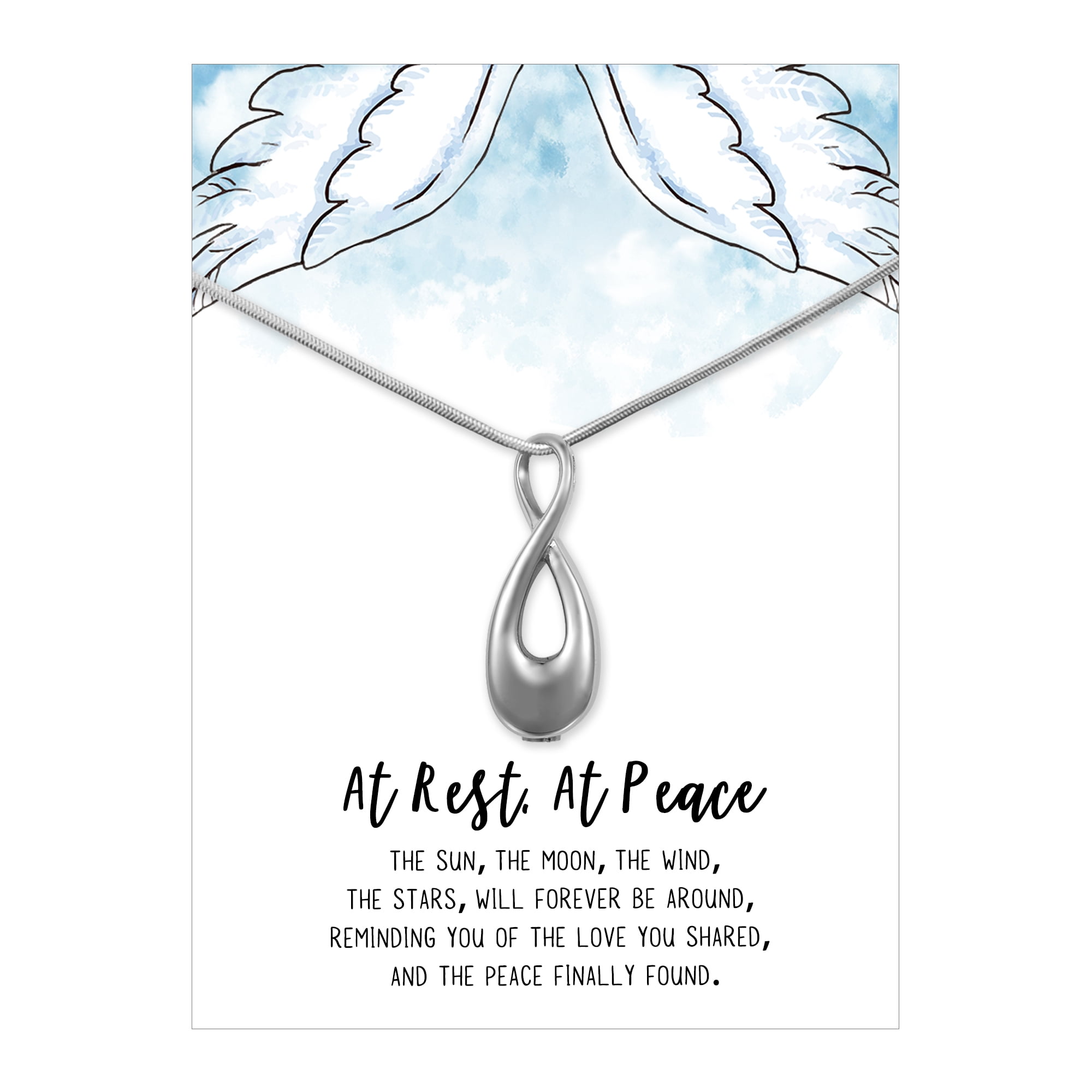 At Rest At Peach Cremation Jewelry - Silver Infinity Memorial Neckalce - Urn Ashes Holder Container - Stainless Steel Continer for Human Ashes - Funnel Kit - Ships Next Day!