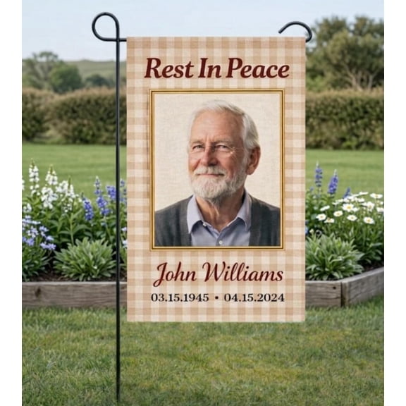Rest in Peace Memorial Garden Flag Personalized Photo, In Loving Memory Yard Banner Sympathy Decor