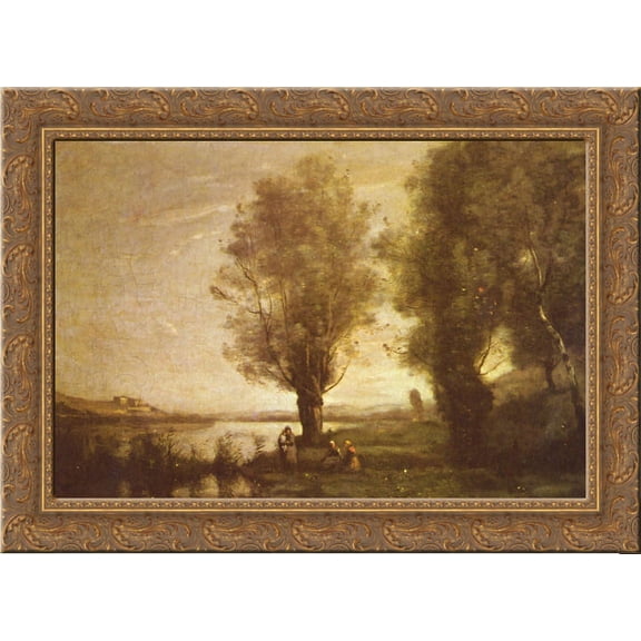 Rest in the Water Meadows 24x18 Gold Ornate Wood Framed Canvas Art by Camille Corot