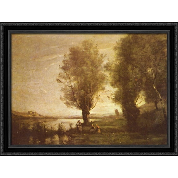 Rest in the Water Meadows 38x28 Large Black Ornate Wood Framed Canvas Art by Camille Corot