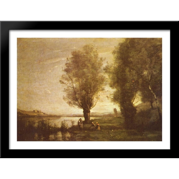 Rest in the Water Meadows 38x28 Large Black Wood Framed Print Art by Camille Corot