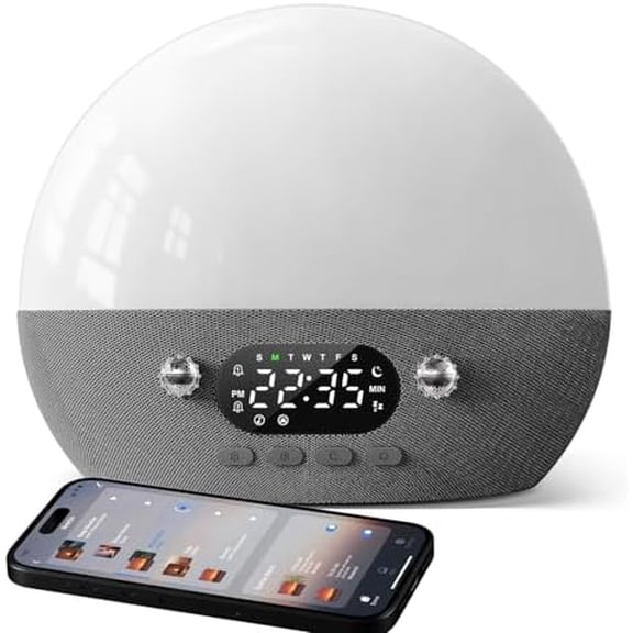 RestOnn Sunrise Alarm Clock 7-Day Programmable Dual Alarm Clock with Sunset White Noise Sound Machine Natural Sounds Amber Night Light, Bluetooth Speaker, 3000mAh Battery Backup, App Control