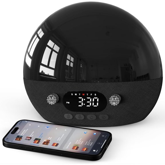 RestOnn Sunrise Alarm Clock Sunset Sound Machine 7-Day Programmable Loud Dual Alarm Clock, White Noise Natural Sounds for Sleeping Bluetooth Speaker Amber Night Light Smart App Control