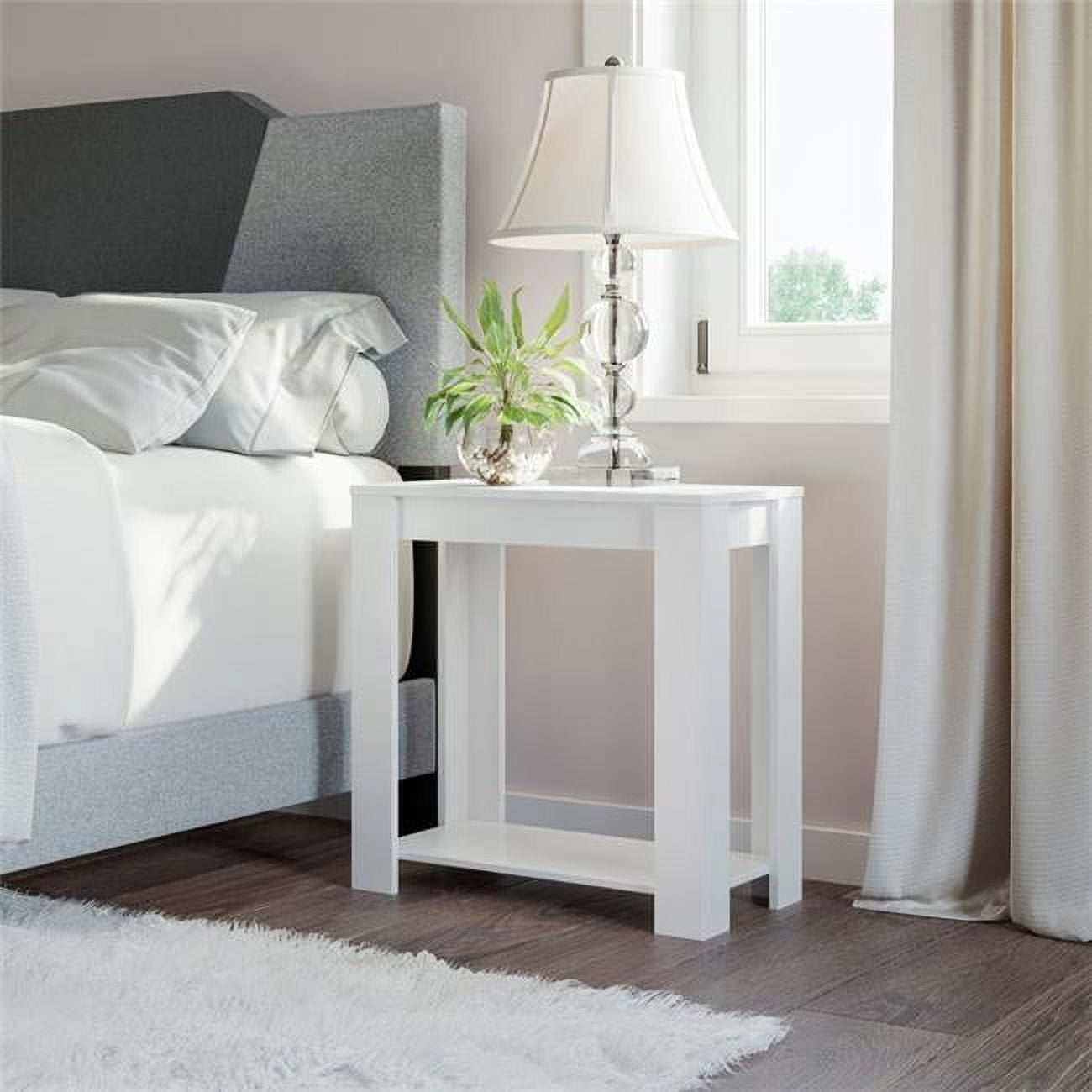 White MDF Open Storage Nightstand with Shelf