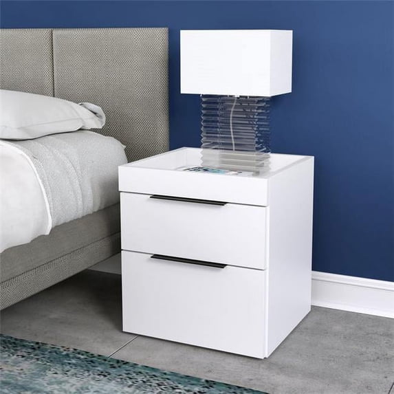 Skyline Decor Modern Double Drawer Nightstand, Black
