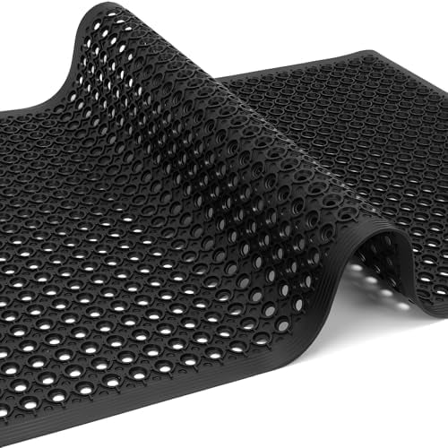 Restaurant Anti Fatigue Mat, Outdoor Rubber Floor Bar Mat, 36"X60" Non-Slip Kitchen Commercial Mat with Drainage for Garage, Entryway, Kitchen, Bar, Black$$Home Decor, Kitchen, & Other