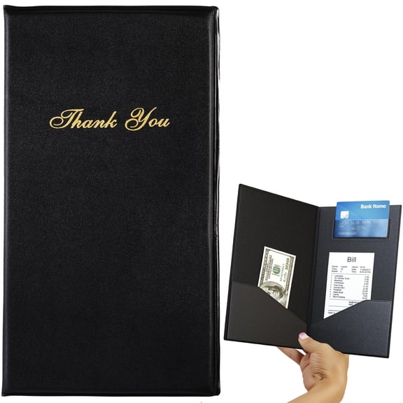 Gold Lion Gear Check Presenters for Restaurants Bulk 10 Pack - 5.5 x 10 Inch Double Side Check Presenter with Gold Thank You Imprint - Receipt Holder for Organized Payments - Black