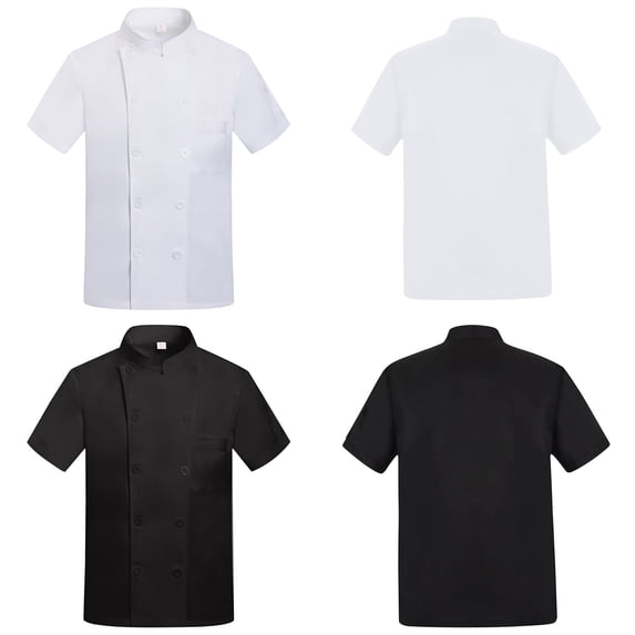 Restaurant Chef Uniform Men's Short Sleeve Chef Coat Professional Kitchen Cook Jacket Breathable Work Wear 2026 White L