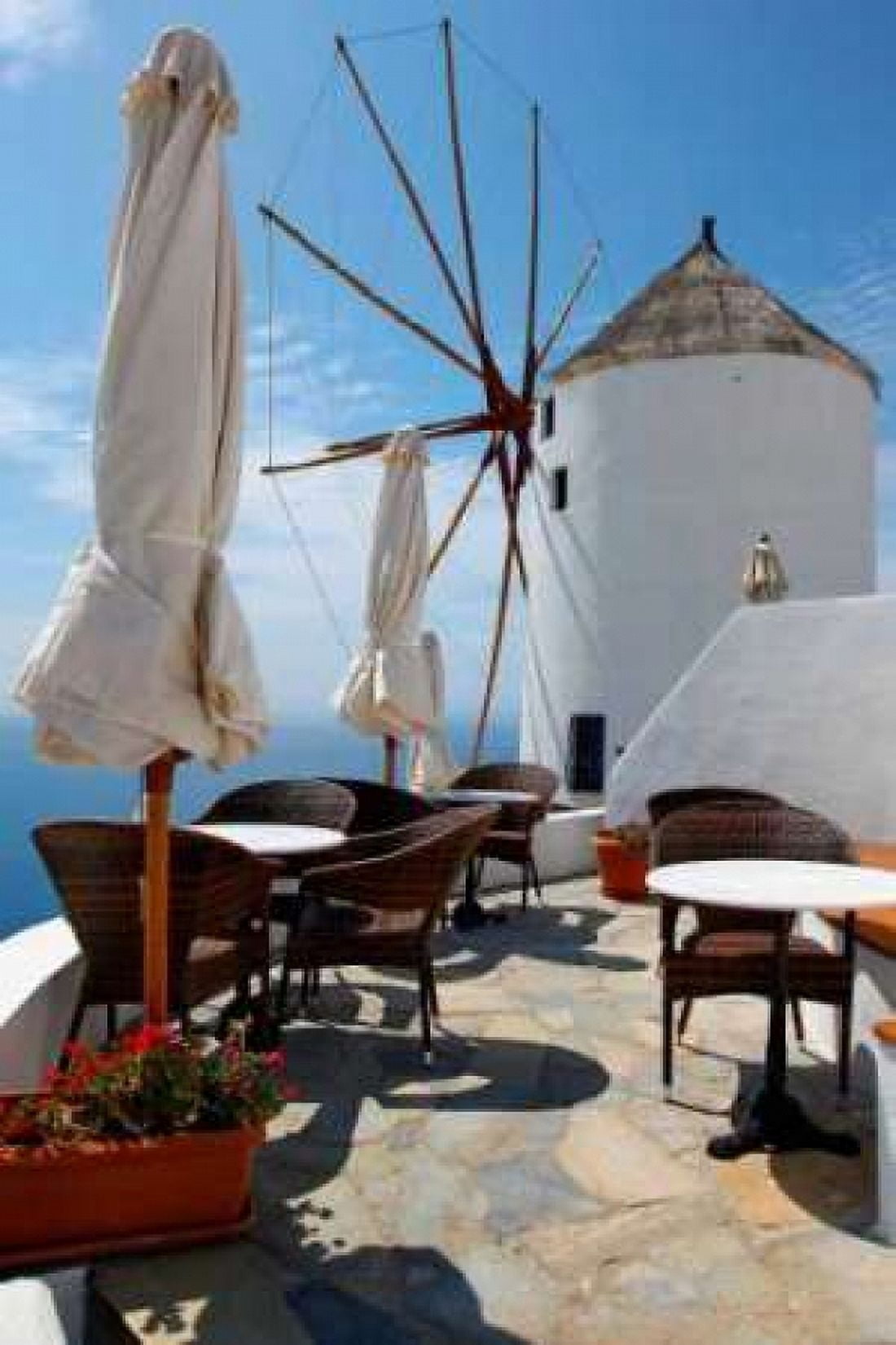 Restaurant Deck Windmill Canvas Art - Larry Malvin (12 x 18)