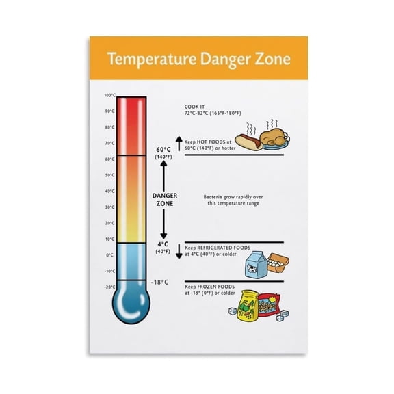 Restaurant Food Safety Poster Temperature Danger Zone Chart Guidelines Critical Temperatures Canvas Print for Kitchen Office Wall Art