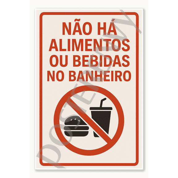 Restaurant Food Safety and Emergency No Food or Drink in Restroom - Portuguese Nao Ha Alimentos Ou Bebidas No Banheiro Poster - 18 inch x 12 inch