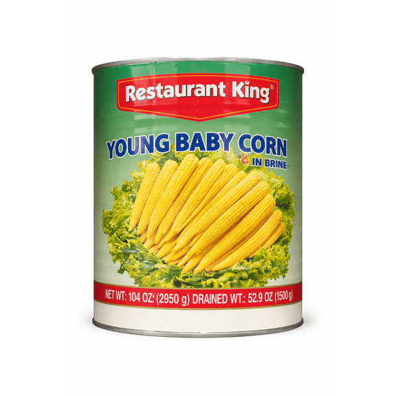 Restaurant King Premium Young Baby Corn in Brine, Tender & Crisp, Ready-to-Use Bulk #10 Can, 104 oz