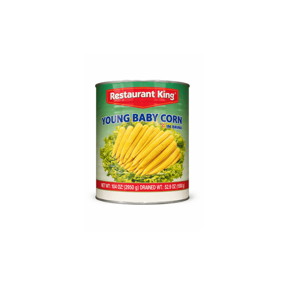 Restaurant King Young Baby Corn in Brine, 104 oz Can