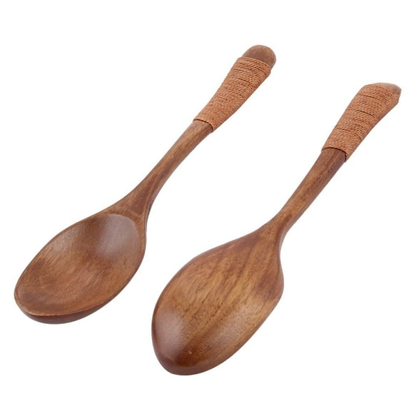 Restaurant Kitchen Tableware Porrige Soup Wooden Scoop Spoon Brown 2pcs