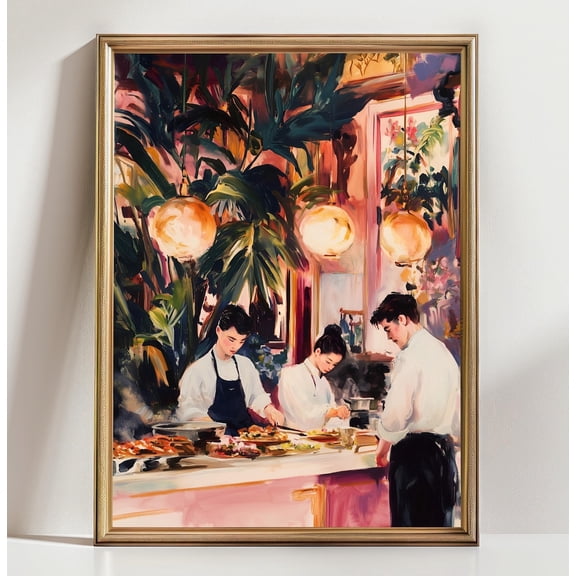 Restaurant Kitchen Wall Art Chef Team Fine Dining Decor Culinary Workspace Artwork Modern Restaurant Interior Art