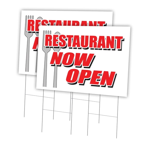 Restaurant Now Open 2 Pack Of 24" x 36" Yard Sign & Stake | Advertise Your Business | Stake Included Image On Both Sides | Made in The USA