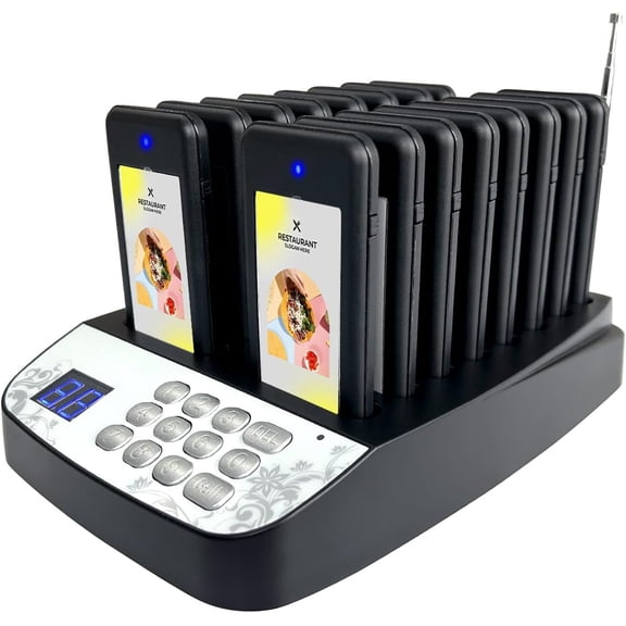 Restaurant Pager System, 16 Wireless Pagers. for 1640ft Long Range Pagers and Beepers with Vibration Flash, Lineup Waiting Queue Beeper Restaurant, Food Truck, Bar