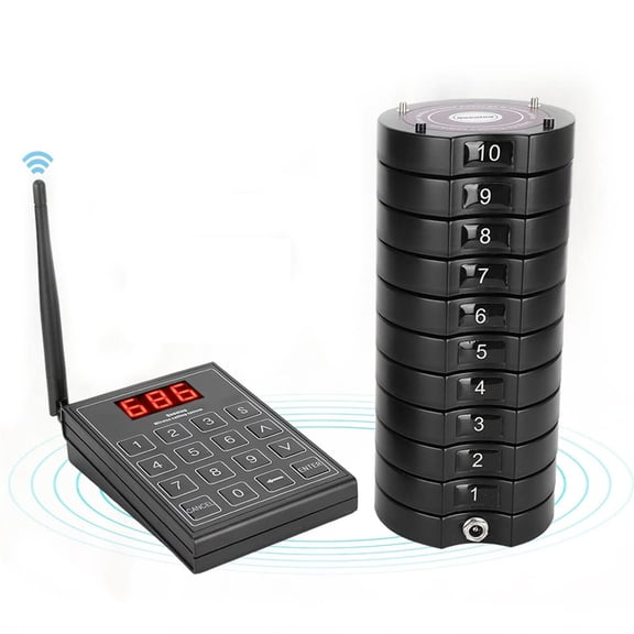 Restaurant Pager System, 1Pcs 999 Channels Calling Keypad + 10/20/30 Pcs Coasters,3 Calling Modes, Queuing Wireless Calling System For Restaurant Bar Hotel Cafe Food Court,10Pagers