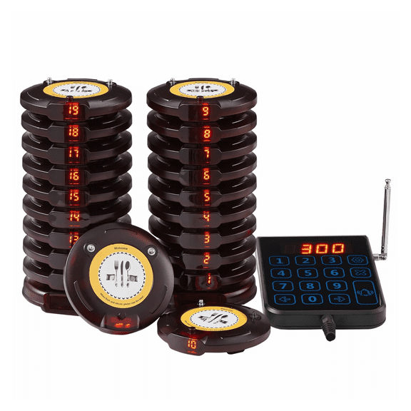Restaurant Pager System, Wireless 500m Queue Management, 20 Call Buttons for Restaurants, Cafes, Churches, Hospitals - Customer Paging System with Vibration & Flash