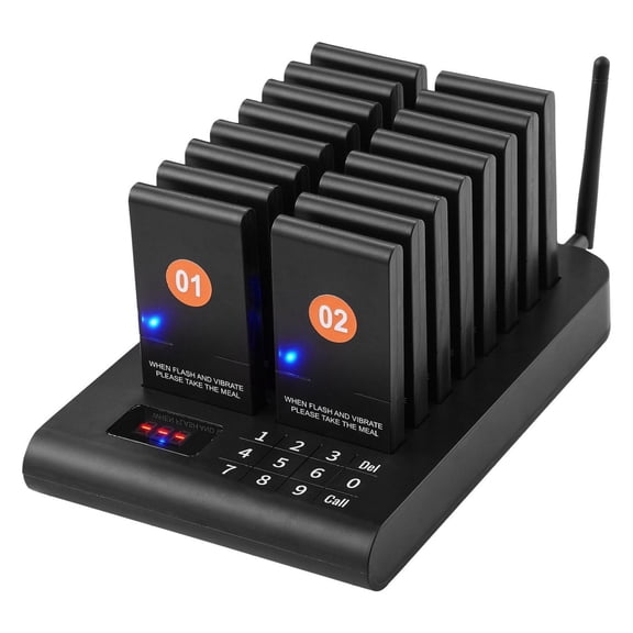 Restaurant Pager System, Wireless 500m Queue System, 16 Call Buzzers for Restaurant, Food Truck, Church, Hospital - Guest Pagers with Vibration & Flashing Alerts
