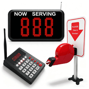 Restaurant Pager System with Take a Number Dispenser, Queue wireless calling system for Clinic Hospital Bank (1 keypad/1 Display/1 Ticket Dispenser)