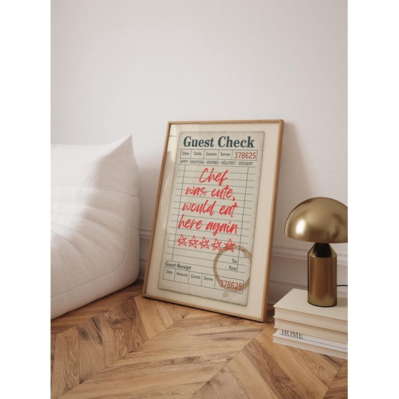 Restaurant Receipt Print, Unframed Paper Poster 8x10in