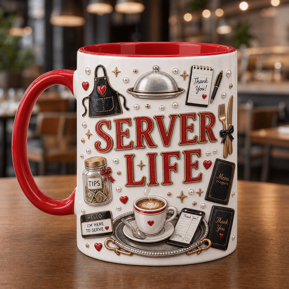 Restaurant Server Mug 3D Effect Coffee Cup with Serving Tray Design Gift for Waitstaff