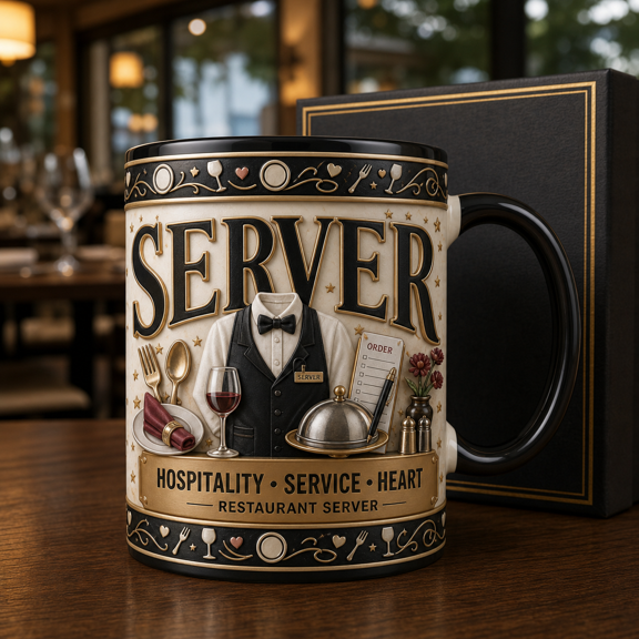 Restaurant Server Mug 3D Effect Hospitality Service Heart Gift for Servers