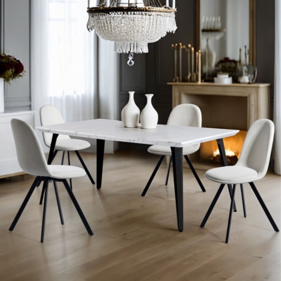 Restaurant Table Set 5160cm Marble Pattern MDF Table And 5 Fabric Chairs For Restaurant Patlo CafeWhlte