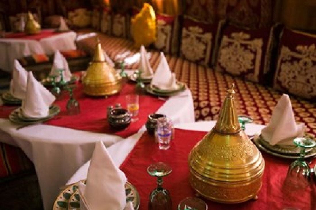 Restaurant at Hotel Kasbah Asmaa Tafilalt Rissani Morocco Canvas Art - Walter Bibikow DanitaDelimont (34 x 23)