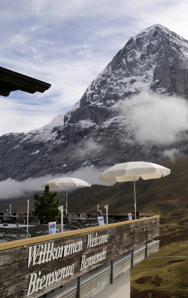 Restaurant with mountain in the background Kleine Scheidegg Bernese Oberland Bern Switzerland Canvas Art - Panoramic Images (11 x 17)