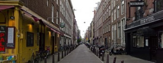 Restaurants in a street Amsterdam Netherlands Canvas Art - Panoramic Images (30 x 12)