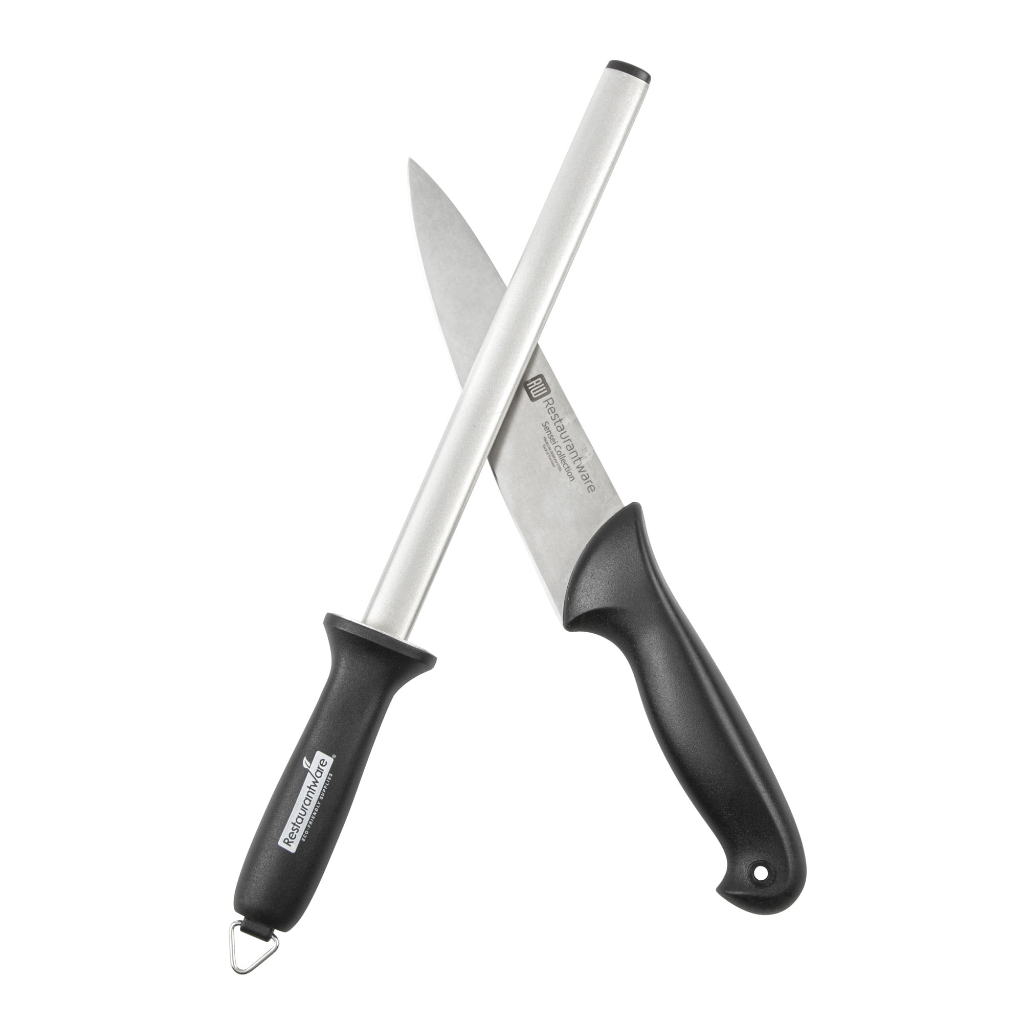 Restaurantware-10 Inch Knife Sharpener Rod, 1 Professional Knife Honing Rod - Nylon Handle, Diamond Coating, Black Stainless Steel Sharpening Steel, For Sharpening and Realigning Knife Blades,