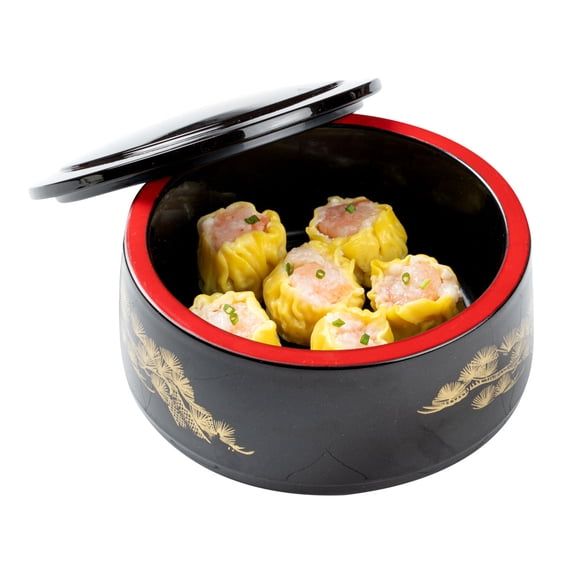 Bento Tek Rectangle Black and Red Large Japanese Style Bento Box - 6 Compartments - 12 1/4" x 9 3/4" x 2 1/4" - 1 count box