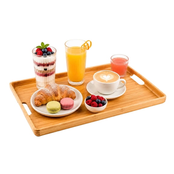Restaurantware-19.75 x 14 Inch Breakfast Tray, 1 Rectangle Tray With Handles - Rounded Edges, Chip-resistant, Natural Bamboo Butler Holding Serving Tray, Shatterproof, For Meals, Snacks