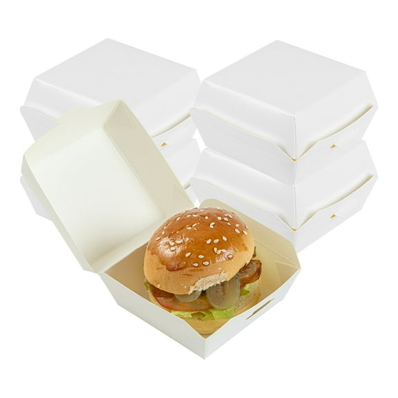 Bio Tek Pink and White Stripe Paper Mini Burger Box - 2 3/4" x 2 3/4" x 2" - 100 count box