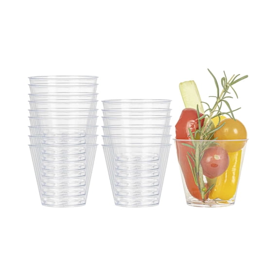 Mini Serve 3 oz Clear Plastic Nautilus Appetizer Cone - with Base - 3" x 3" x 4 1/2" - 100 count box