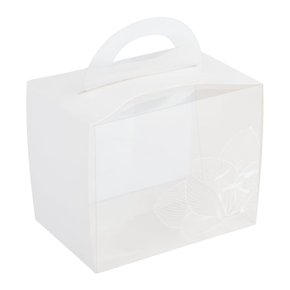 Sweet Vision Rectangle Clear Plastic Cupcake Box - with Handle, Red Paper Wrap, Flower / Bird Accent - 5" x 3 1/4" x 4" - 100 count box