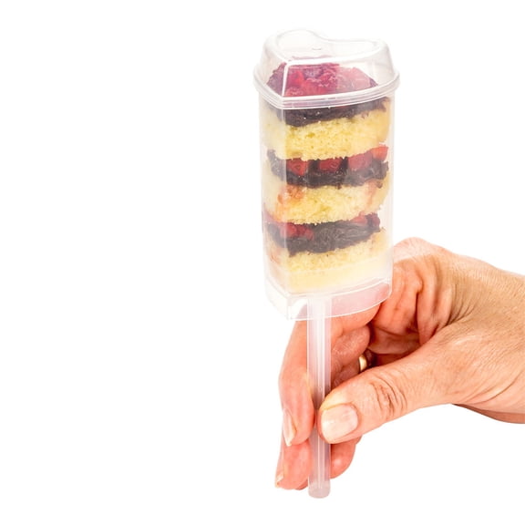 Restaurantware-5 Ounce Push Up Pops, 100 Round Cake Push Pop Containers - Up Design, With Lids And Sticks, Clear Plastic Up Cake Pop Containers, For Cakes, Ice Cream, And Jelly,