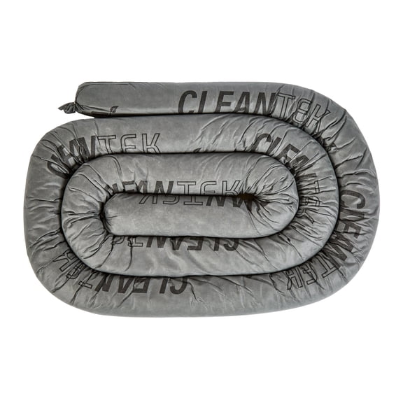 Restaurantware Absorbent Socks 4 Pack of 3" x 96" Heavy Duty Water Absorbing Snakes Non-Flammable Gray Polypropylene Oil Spill Barriers for Chemical Fluids, Industrial Cleanup, Garages, Labs