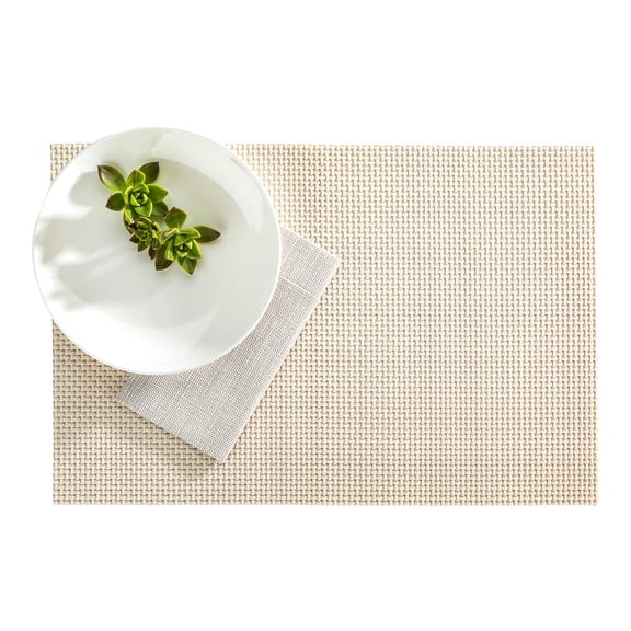 Amalfi Basketweave Black Vinyl Woven Placemat - 16" x 12" - 6 count box