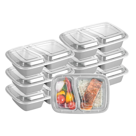 Restaurantware-Asporto 26 Ounce Compartment Take Out Boxes, 50 Microwavable Meal Prep Containers - 3 Compartments, With Clear Plastic Lids, Black Plastic Food Containers, Do Not Contain BPA